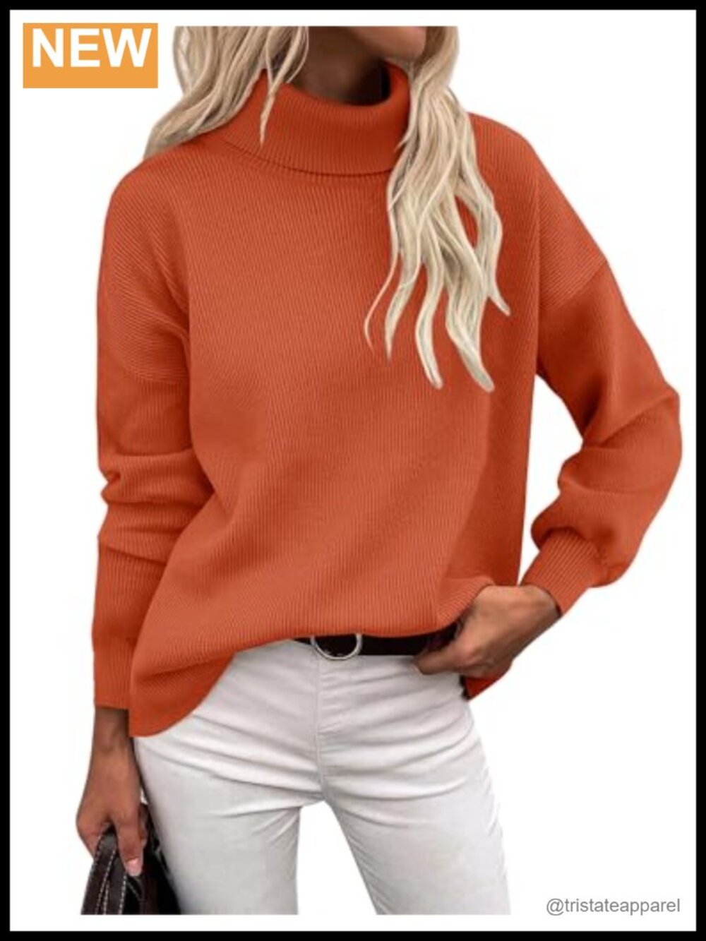 Women's Turtleneck Chunky Knit Sweater Side Slit Pullover Long Sleeve
